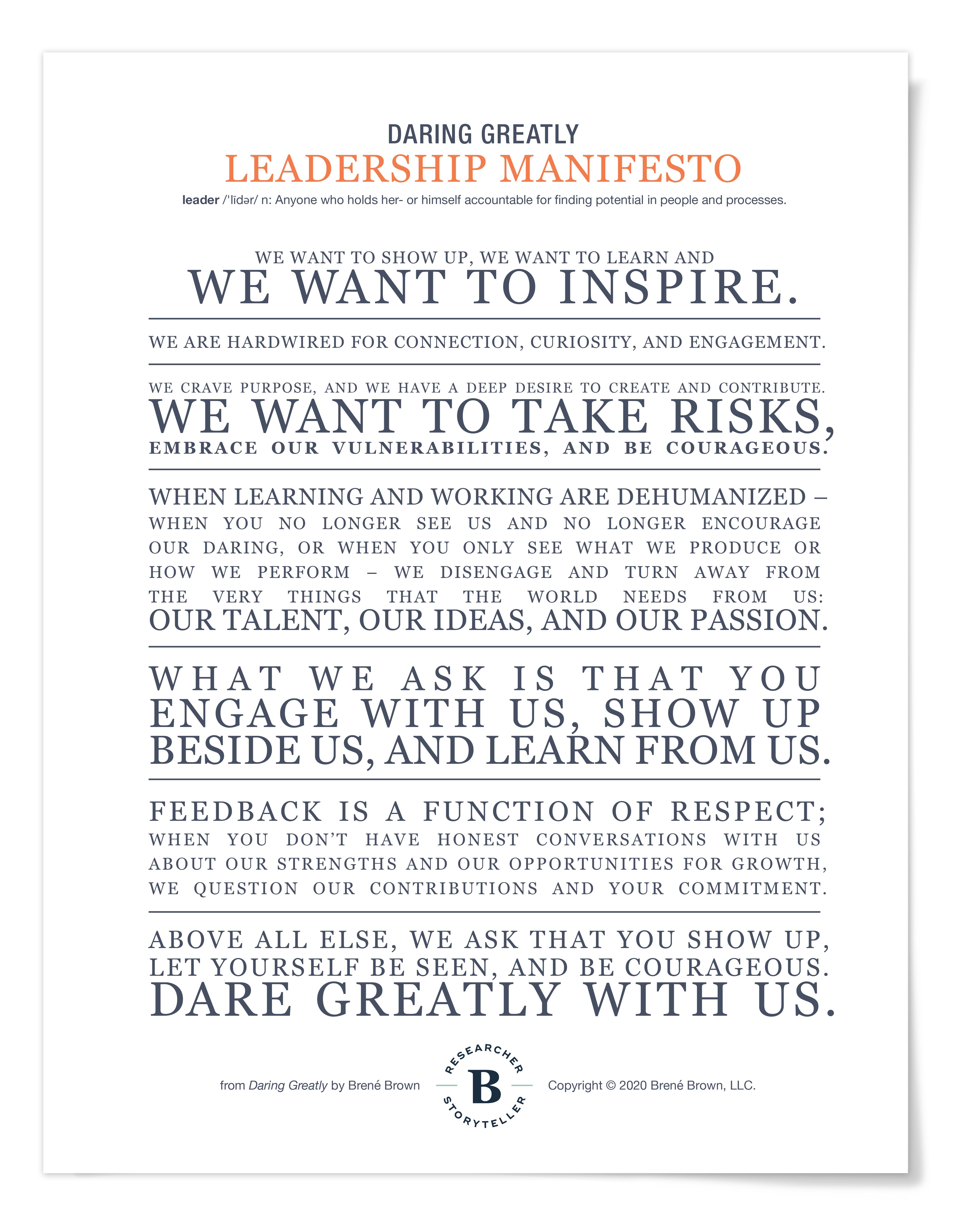 Daring Greatly Leadership Manifesto Brené Brown