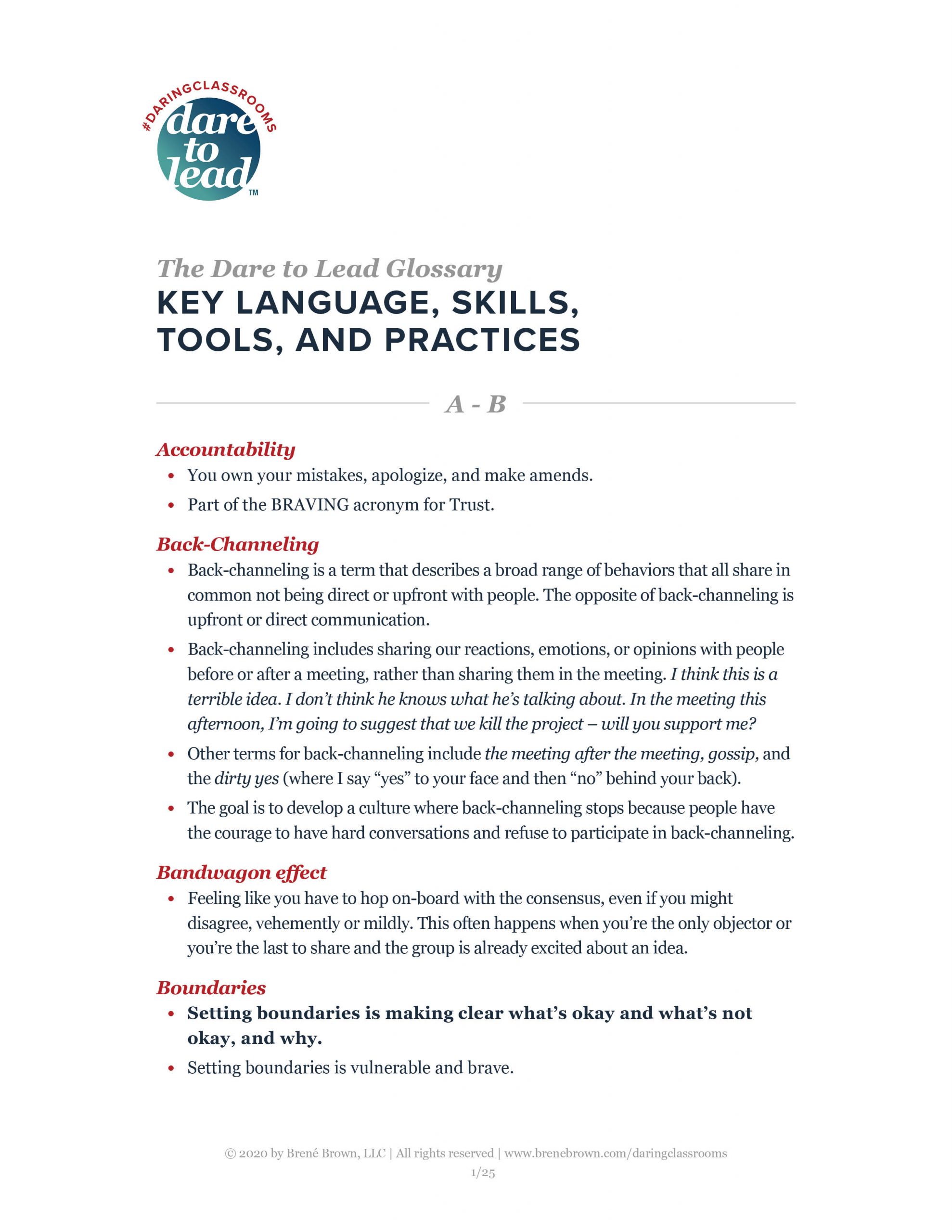 The Dare to Lead Glossary of Key Language, Skills, Tools, and Practices