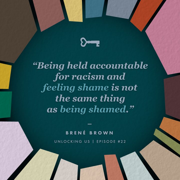 Being held accountable for racism and feeling shame is not the same thing as being shamed. Brené Brown, Unlocking Us