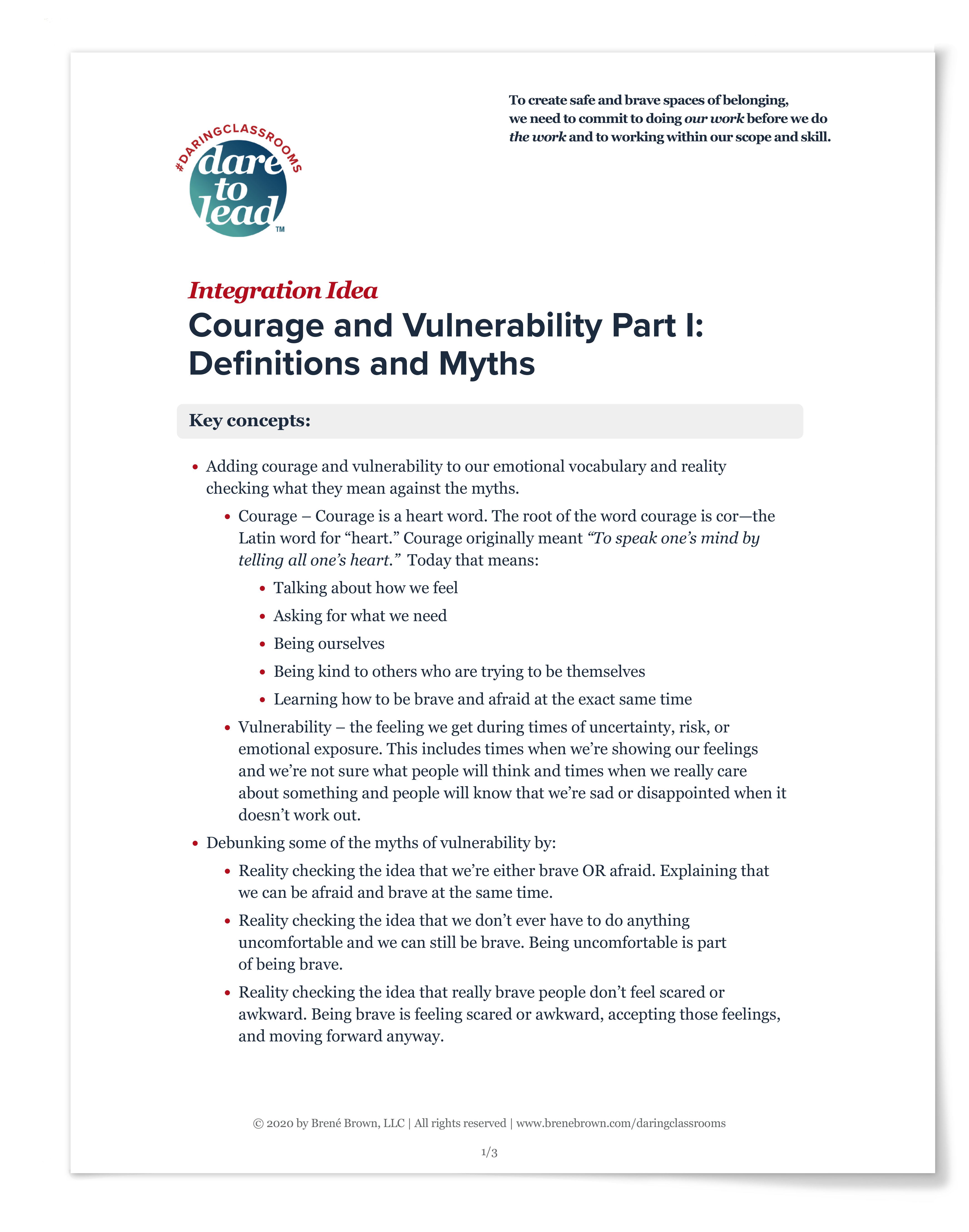 Courage and Vulnerability Part 1: Definitions and Myths for Daring Classrooms