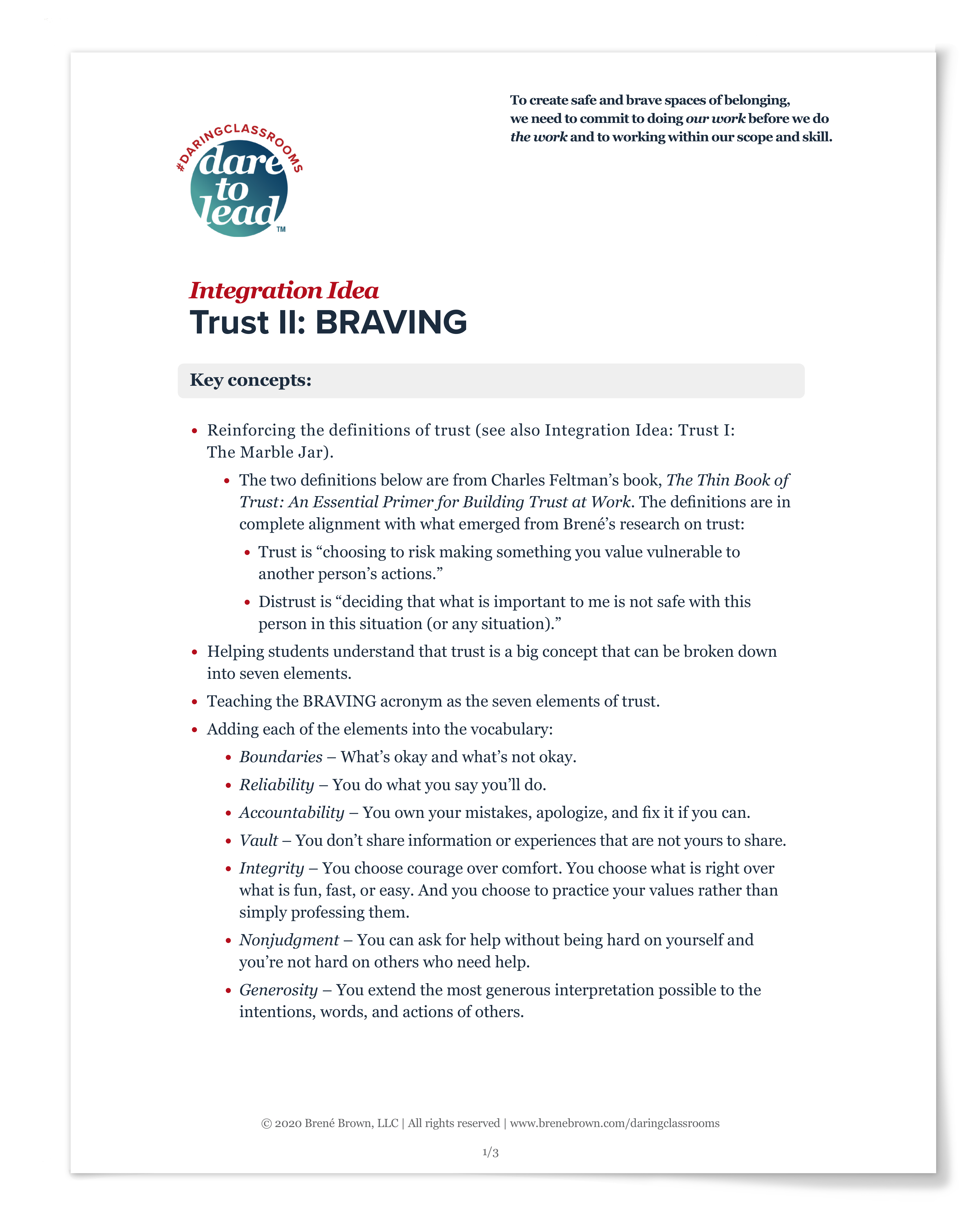 Trust II: BRAVING for Daring Classrooms