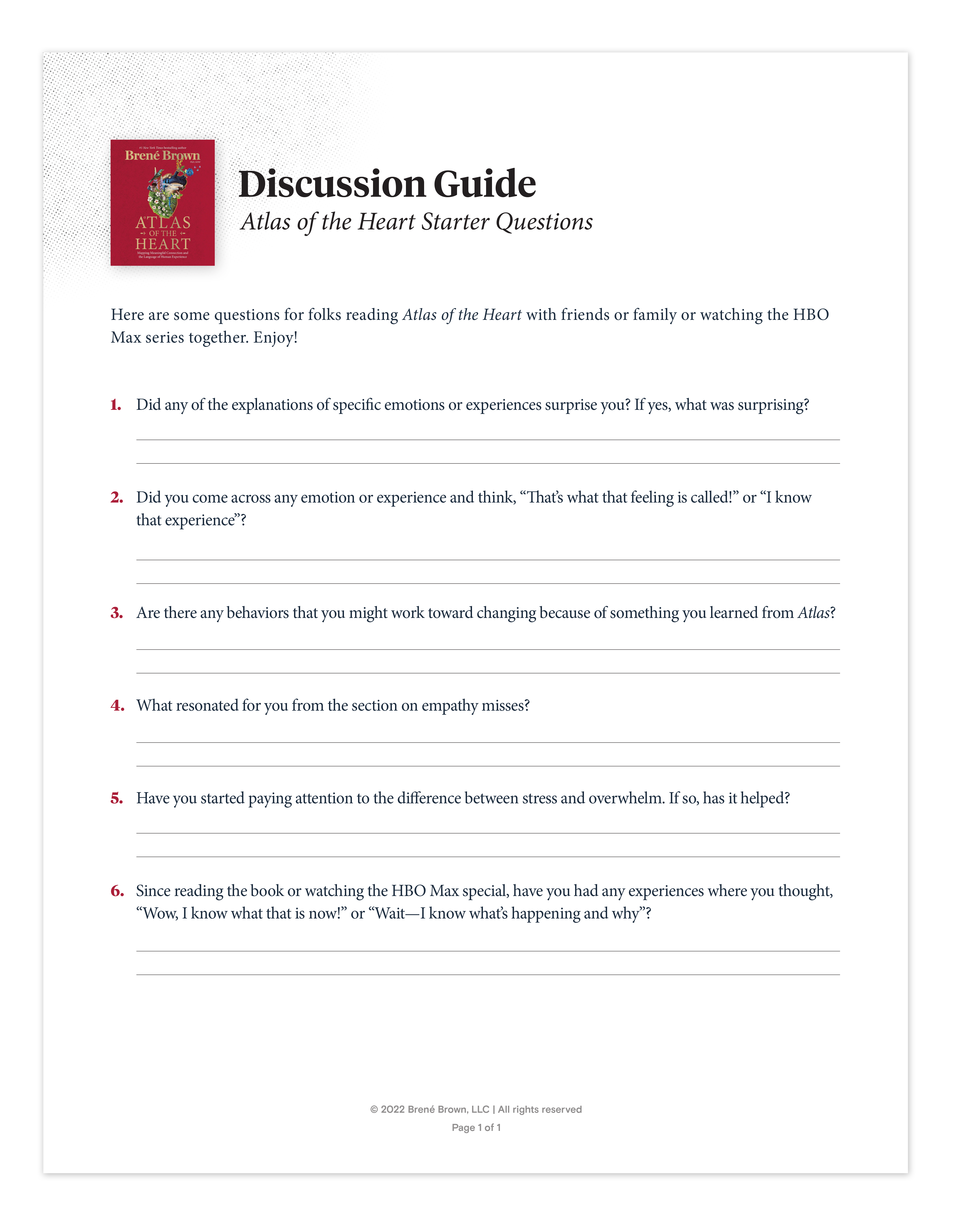 atlas of the heart discussion guide brene brown