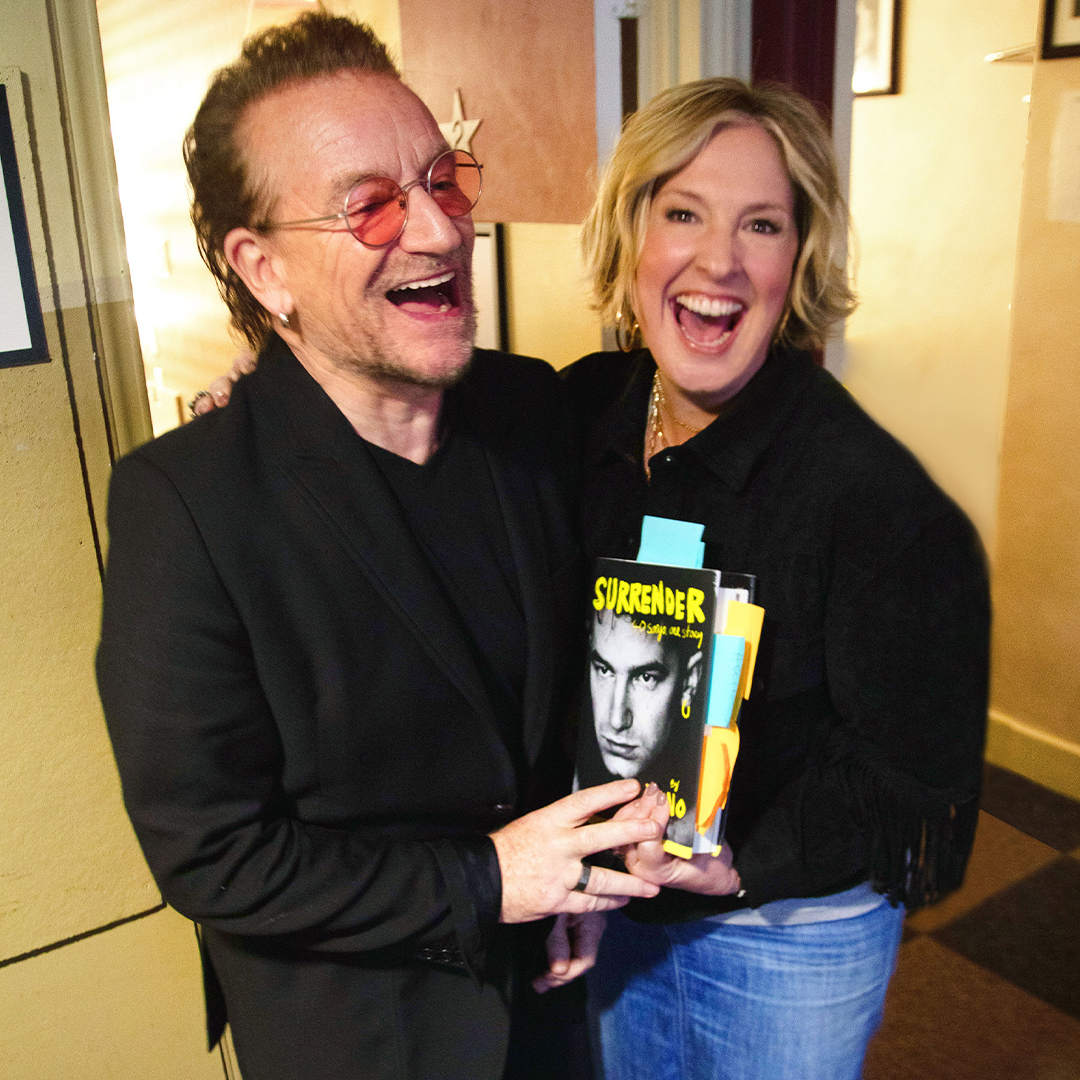 Bono and Brene backstage at the Paramount in Austin, Texas.