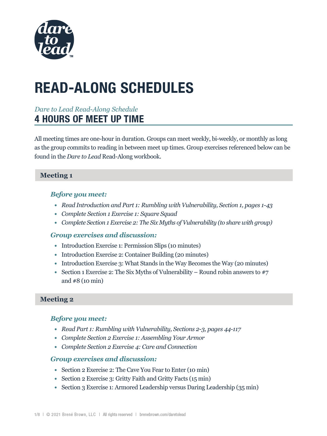 Dare to Lead Read-Along Schedules