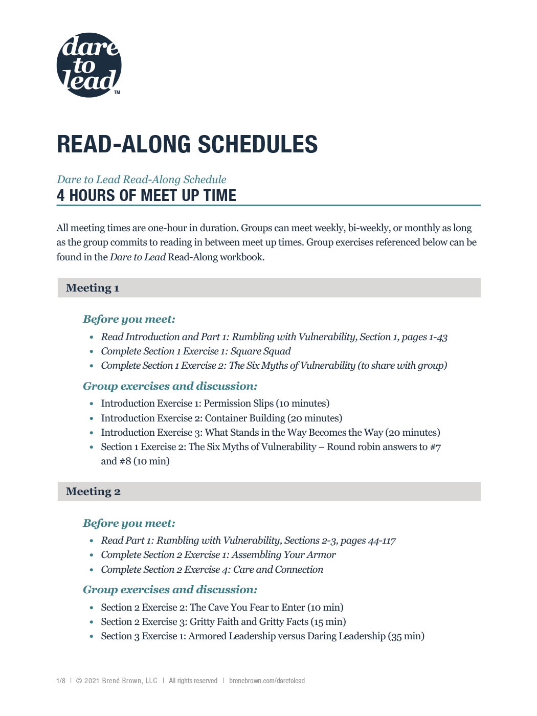 Dare to Lead ReadAlong Schedules Brené Brown