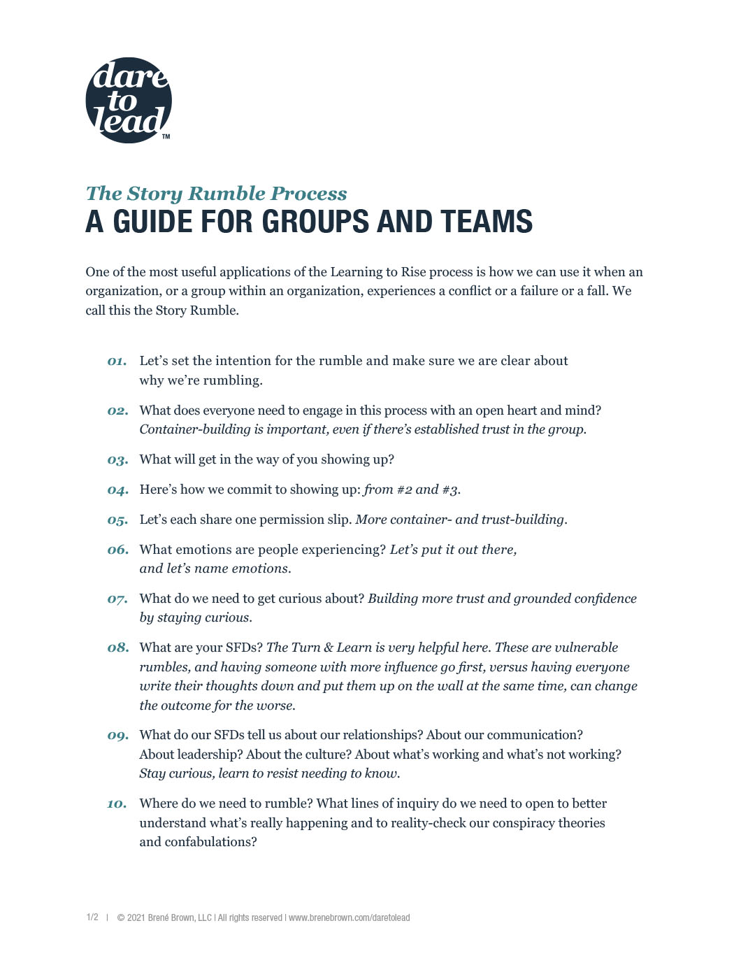 Dare to Lead The Story Rumble Process: A Guide for Groups and Teams