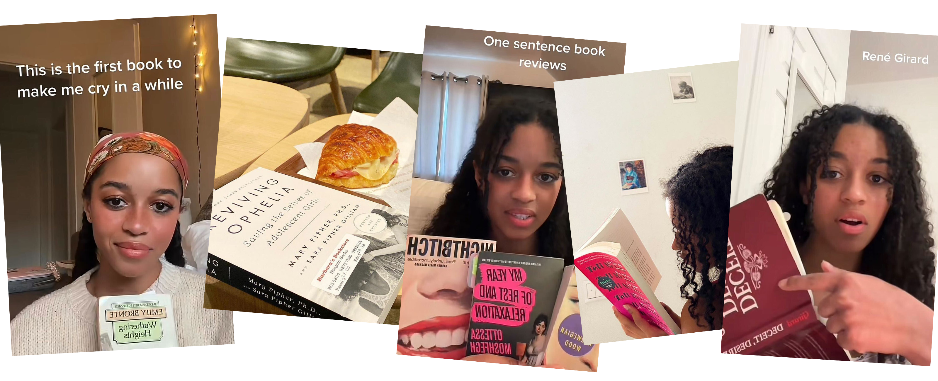 Collage of screenshots of Hailey discussing her favorite books on social media
