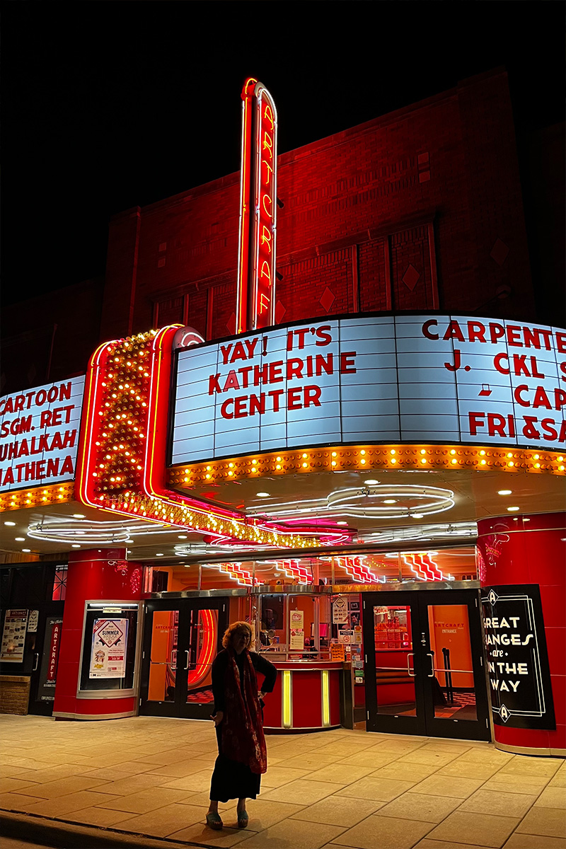 Katherine on a book tour in Franklin, Indiana doing an event for Wild Geese Bookshop at the historic ArtCraft Theatre.