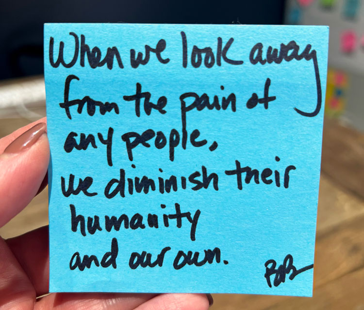 A Post-it note written by Brené saying 