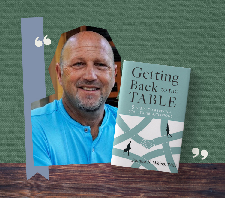 A collage featuring a headshot of Dr. Joshua N. Weiss and the cover of his book 